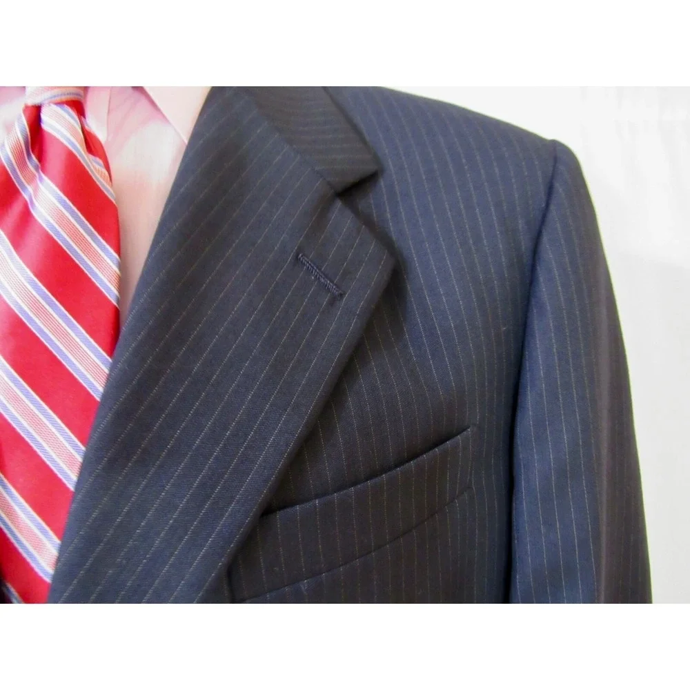 Hickey Freeman Collection Blue Pinstriped 3 Button Suit Jacket All Wool Size 41R